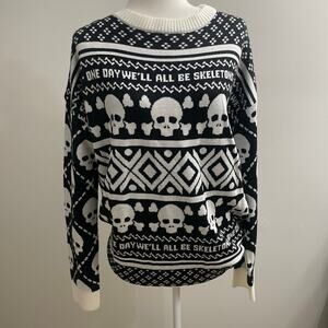 Gothic Black White Skull Skeleton Graphic Knit Sweater Unisex XL